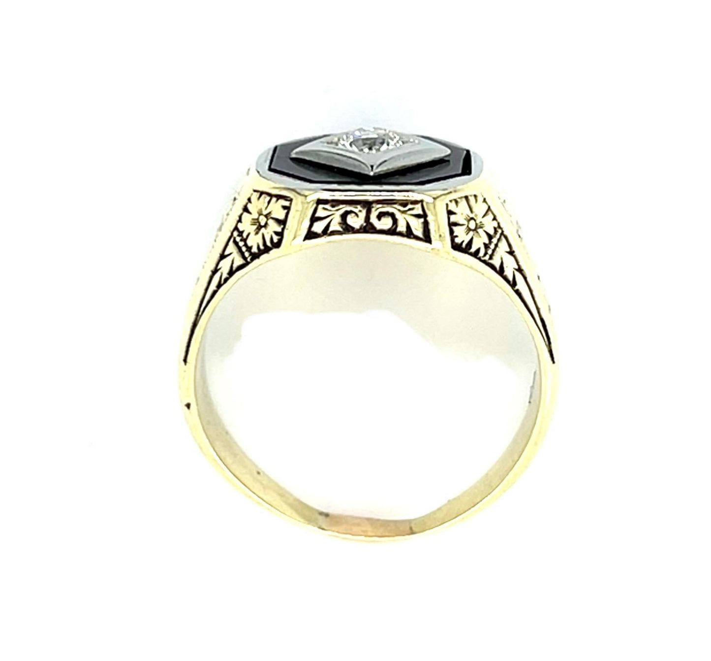 Original Art Deco Men's .25ct Euro Dia + Onyx 14KY Ring (Vintage 1930s)