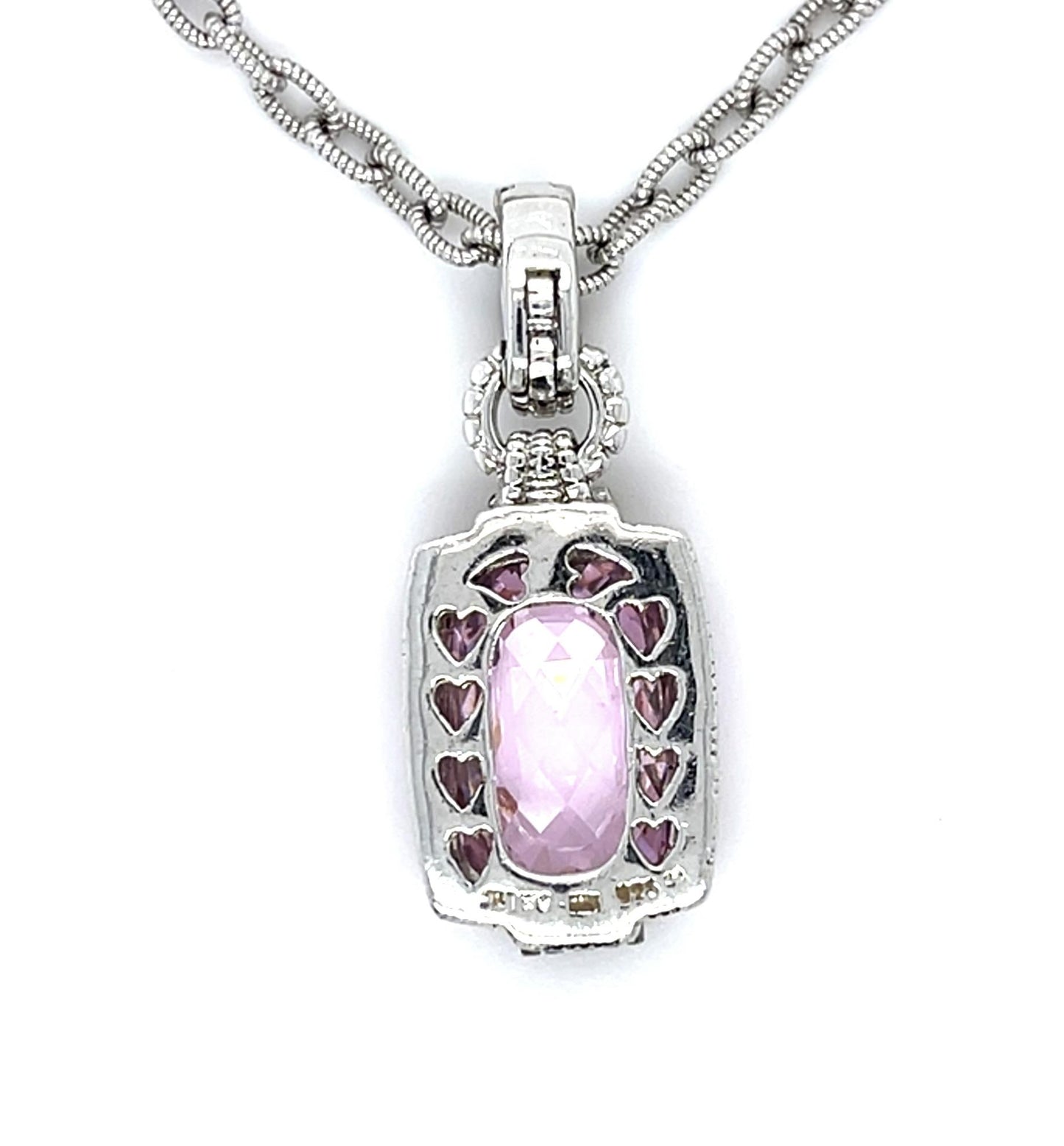 Pink Stone + .07ct Diamond Silver Pendant 16.51g Judith Ripka