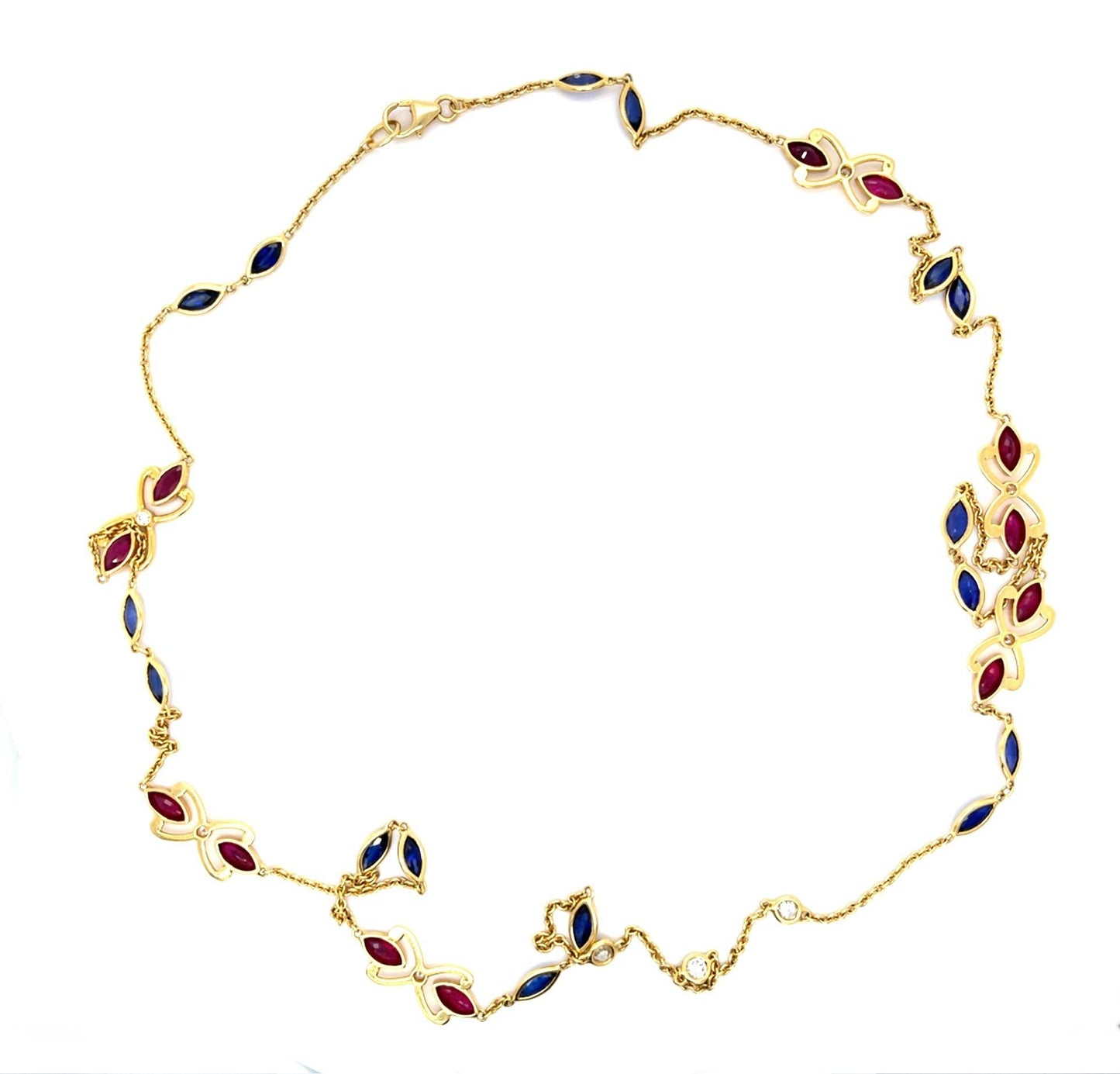 3.56ct Ruby + 4.20ct Sapphire 18KY Yellow Gold Handmade Necklace