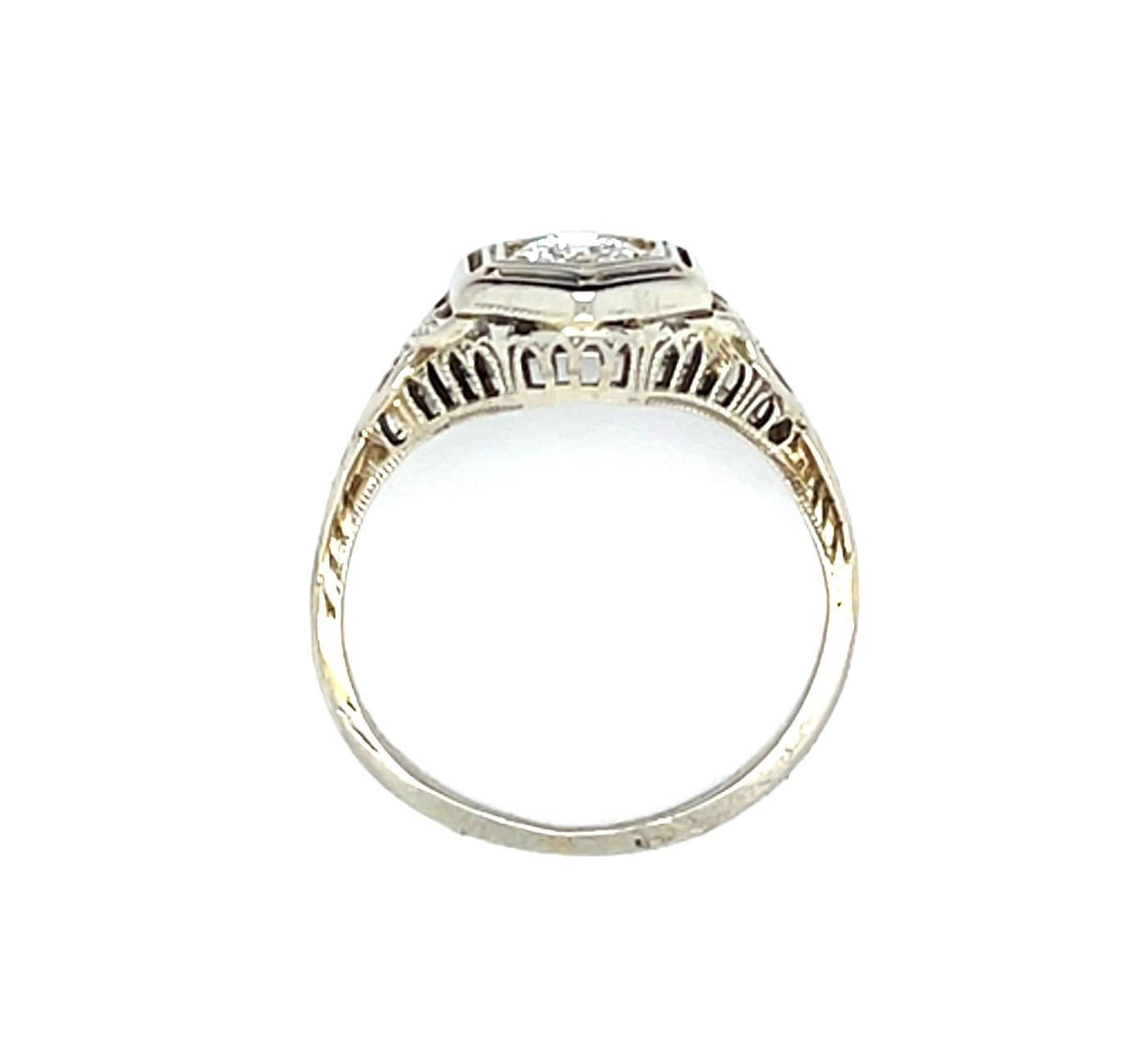 Art Deco .28ct Old Euro Dia 18KW Ring (Antique 1920s)