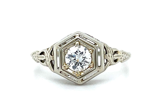 Art Deco .28ct Old Euro Dia 18KW Ring (Antique 1920s)