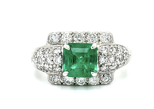 Original Peacock 1.24ct Emerald Platinum Ring (Vintage 1940s)