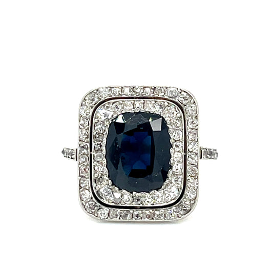 Original Edwardian 2.50ct Cushion Sapphire Platinum+18KW Ring (Antique 1900s)