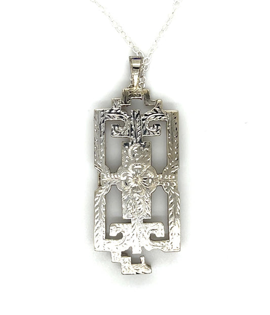 Art Deco 14KW or Platinum Hand Engraved Pendant (Vintage 1930s)