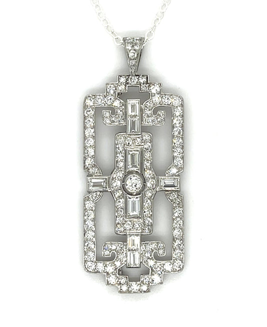 Original Art Deco 3.40ct Diamond Platinum Pendant (Antique 1920s)