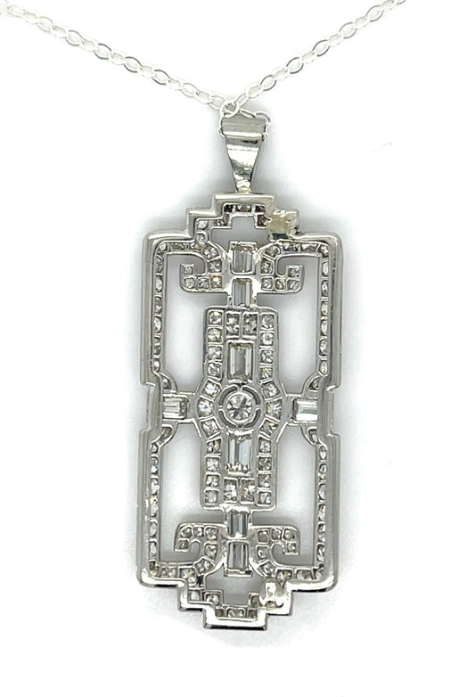 Original Art Deco 3.40ct Diamond Platinum Pendant (Antique 1920s)