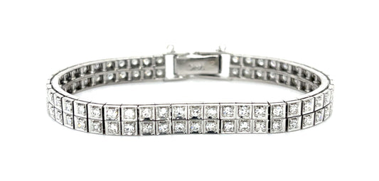 Art Deco 3.40ct (98 Diamonds) Square Bezel Set 14KW Double Row Tennis Bracelet
