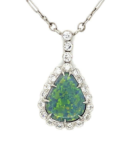 PT Australian Lightning Ridge Opal & Euro cut Dia Pendant 3.39ct(op)