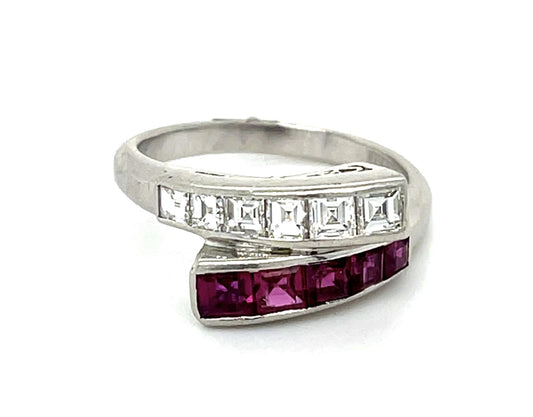 .78ct Ruby .58ct Carre-Cut Diamond Platinum Bypass Ring
