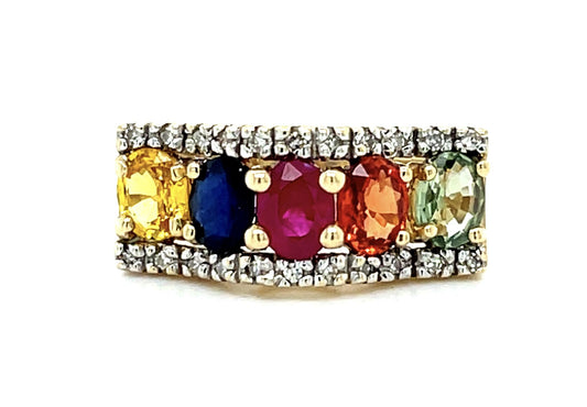 2.50ct Multi-Color Sapphire .22ct Diamond 14KY Ring
