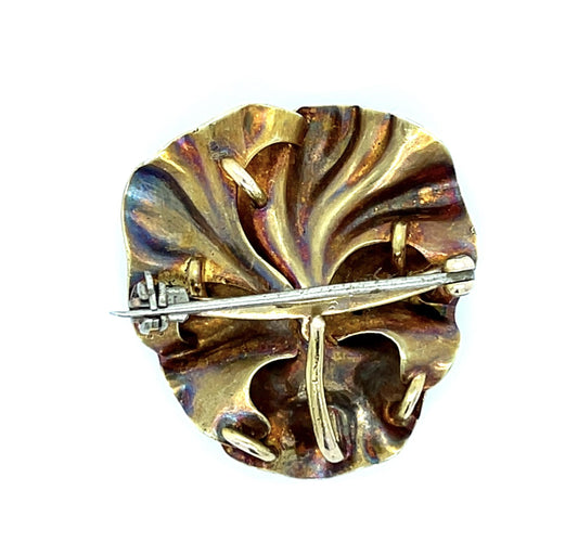 Original Art Nouveau Enamel+Pearl 14KY Pendant Brooch (Antique 1910s)