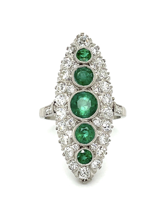 1.87ct Round Emerald Platinum Handmade Navette Ring