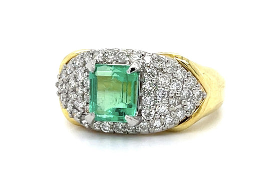 1.35ct Emerald Platinum+18KY Ring (Vintage 1970s)