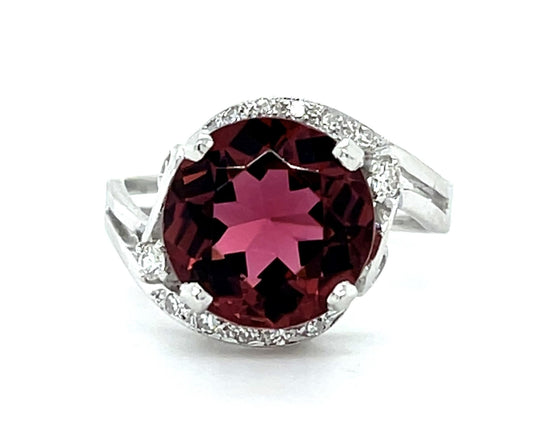 Original Art Deco 4.50ct Pink Tourmaline Platinum+Palladium Ring (Vintage 1930s)