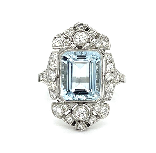 2.96ct Aquamarine Platinum Handmade Ring