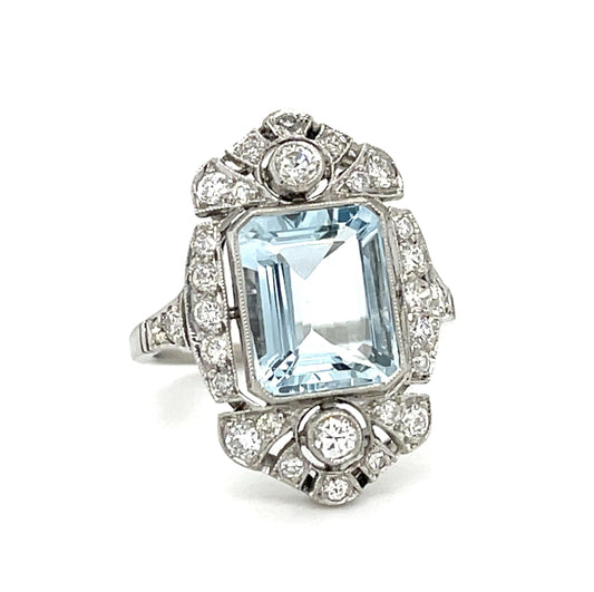 2.96ct Aquamarine Platinum Handmade Ring