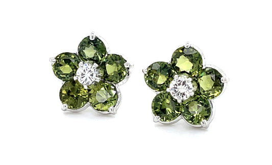 3.30ct Green Sapphire 14KW Stud Earrings