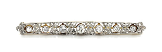 Original Edwardian 1ct Center Diamond PT+18KY Brooch (Antique 1900s)