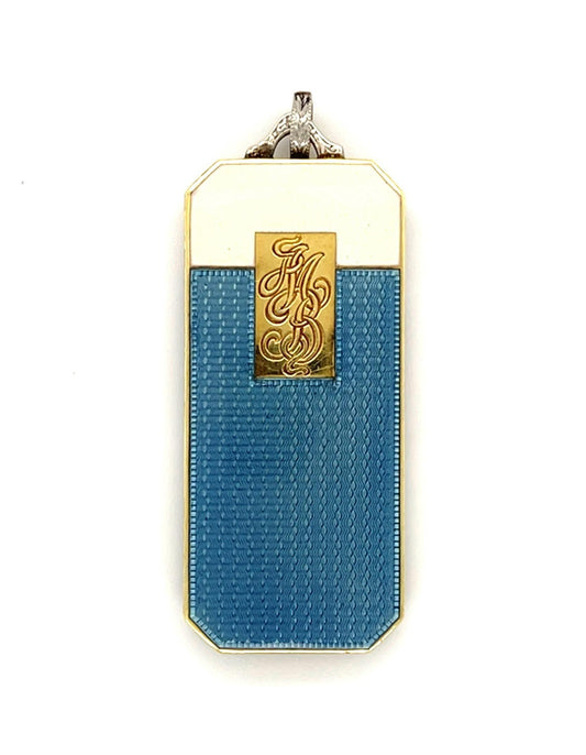 Original Art Deco Guilloche Enamel 18KY Vanity Case Locket Pendant