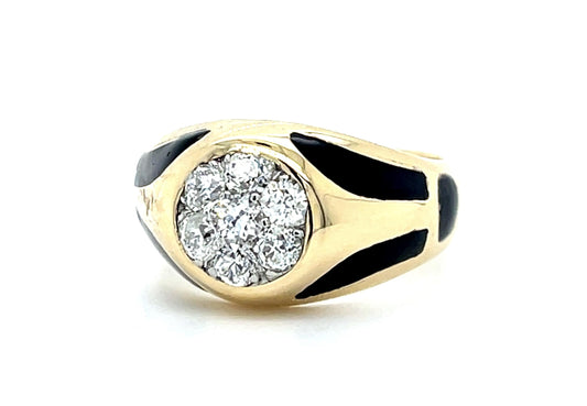 Original Art Deco .90ct Old European Diamond + Enamel 14KY Men's Ring