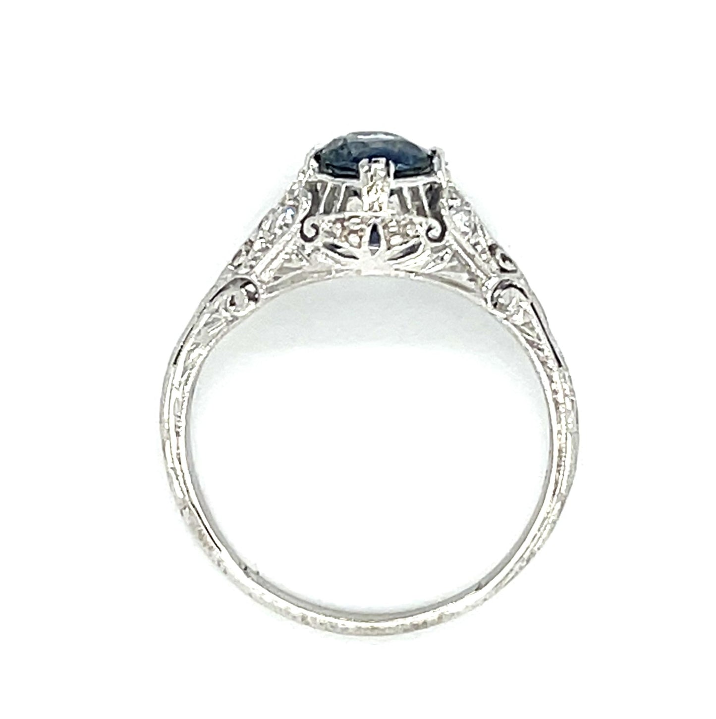 Original Art Deco .60ct Round Sapphire Platinum Ring (Antique 1920s)