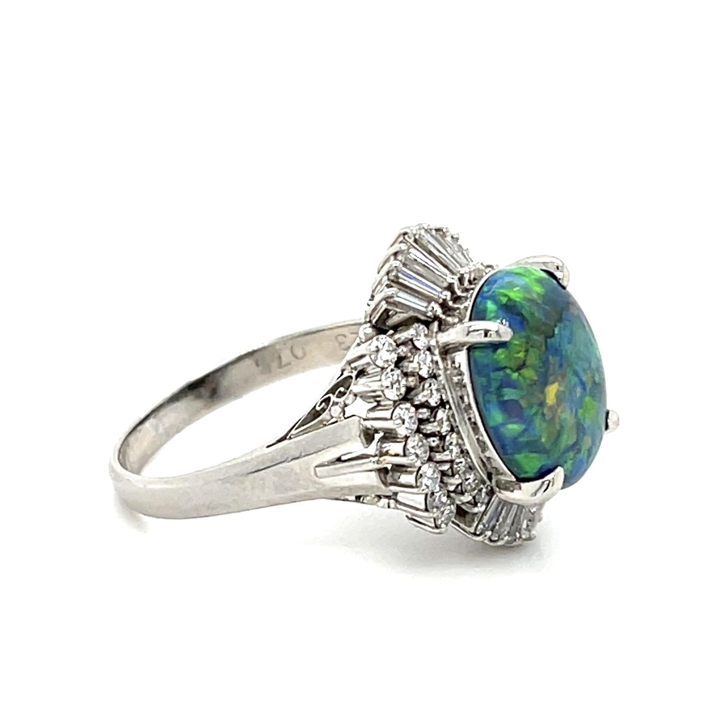 3.23ct Australian Black Opal Ring .75ct Diamond 9.30g 7 Size