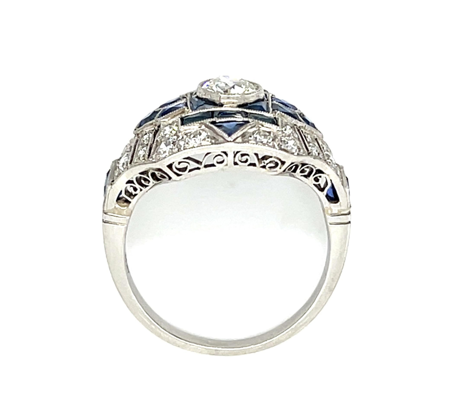 .50ct Old Mine Diamond Platinum Handmade Ring 2ct Sapphire