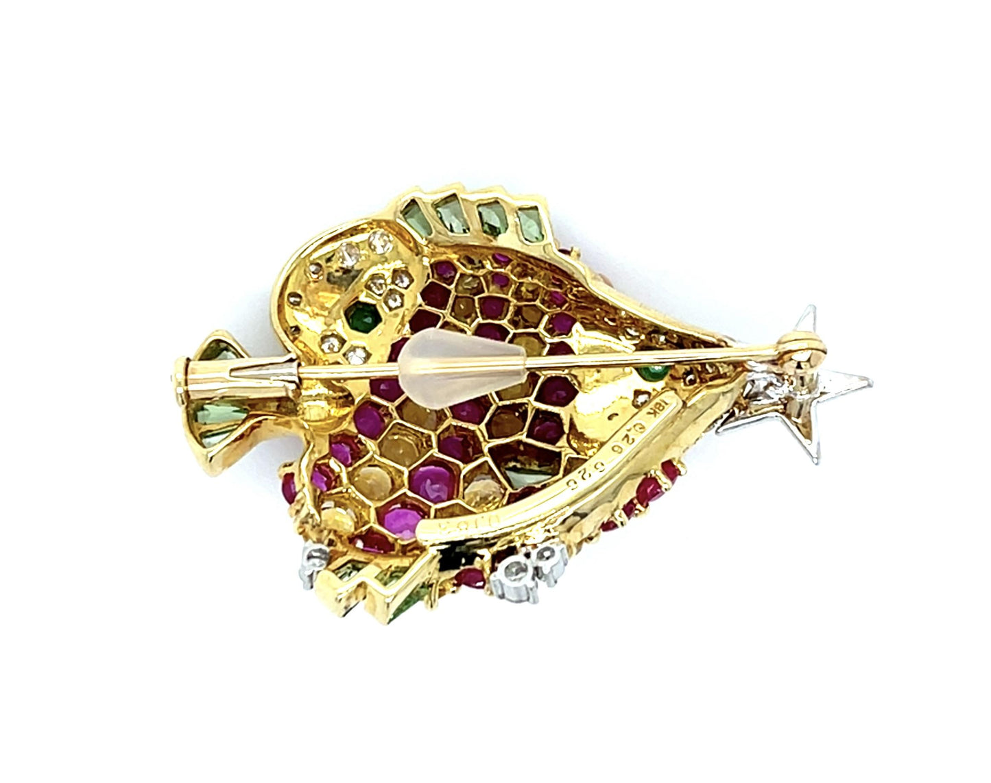 6.26ct Ruby+Yellow Sapphire 18KY Fish Brooch