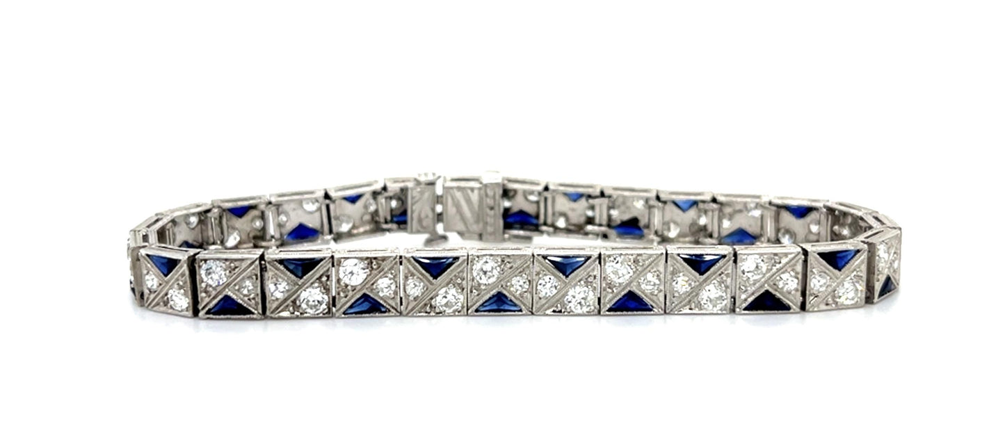 Art Deco 4.75ct Euro Diamonds Platinum Link Bracelet (Antique 1920s)