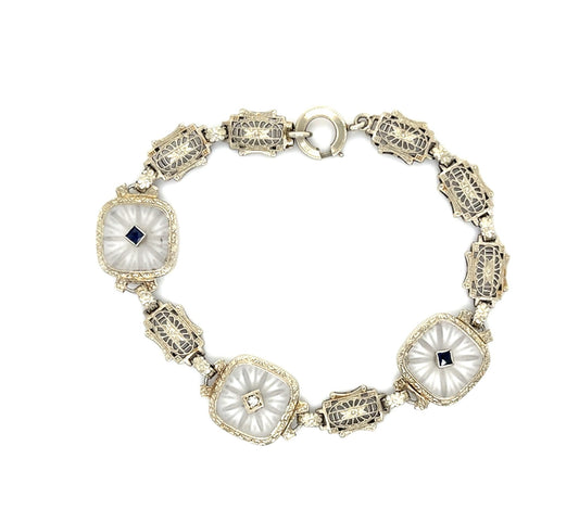 Original Art Deco Camphor Glass 14KW Bracelet