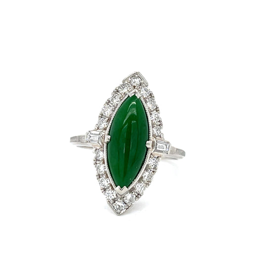 3ct Art Deco Jade Platinum Ring .88cts Side Diamonds