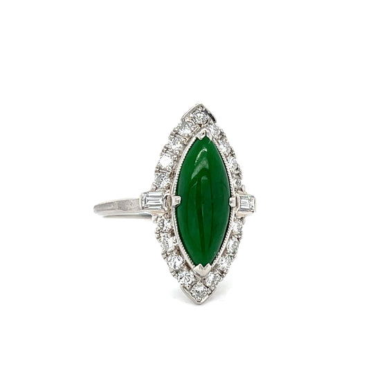 3ct Art Deco Jade Platinum Ring .88cts Side Diamonds