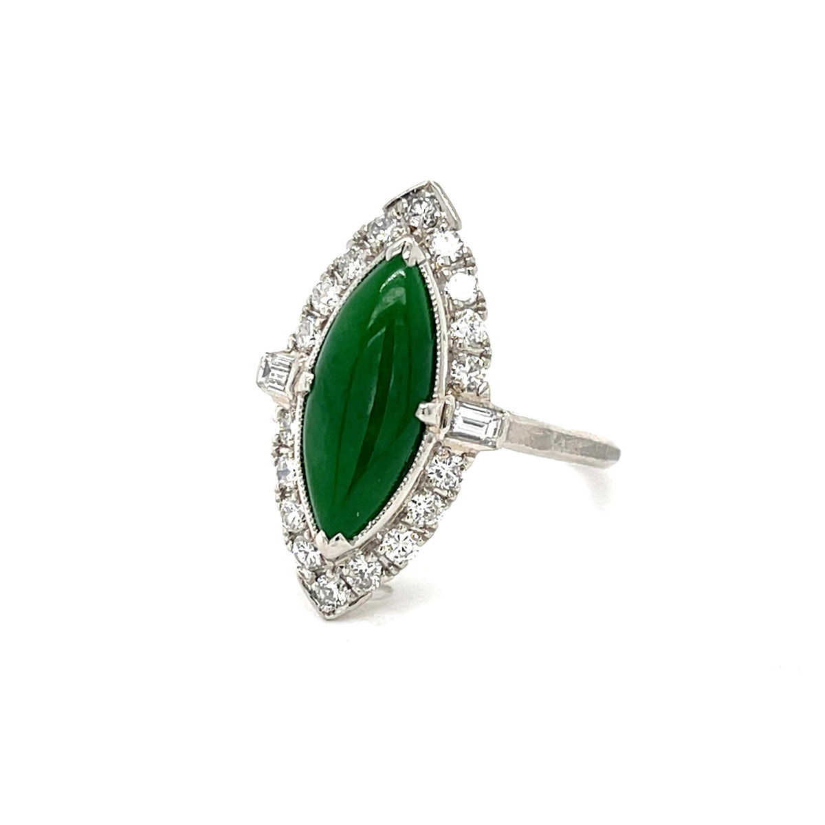 3ct Art Deco Jade Platinum Ring .88cts Side Diamonds
