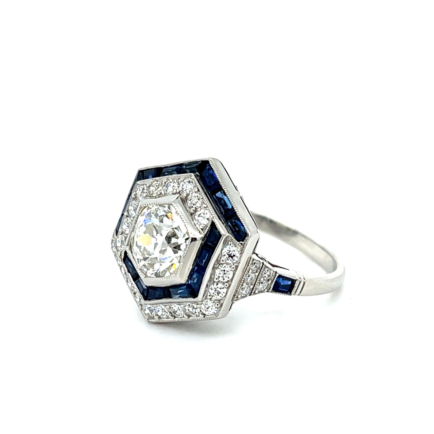 1.54ct Diamond 2.10ct Sapphire Platinum Handmade Ring