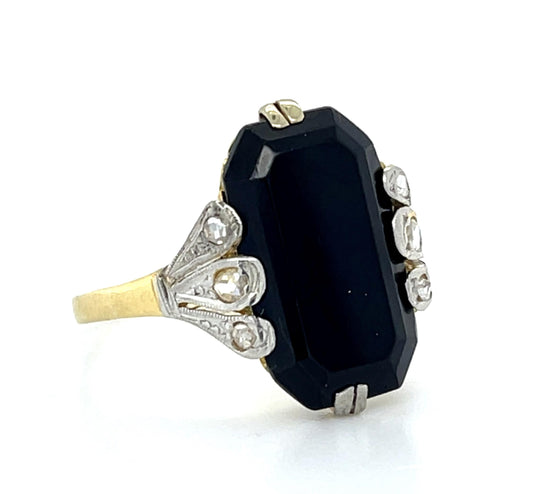 Original Edwardian Onyx 18KY+PT Ring (Antique 1900s)