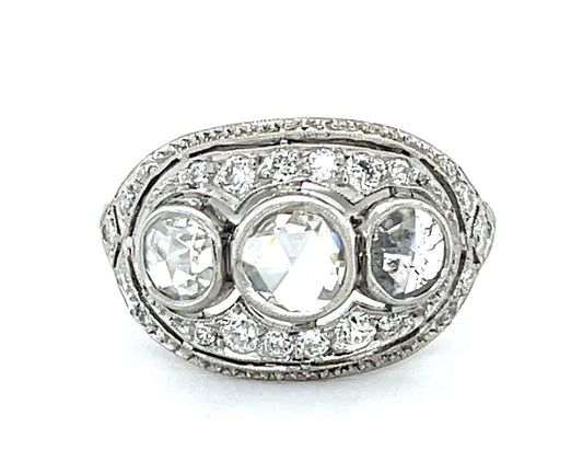 .75ct (Three Rose-cut Diamond) Platinum Three Stone Ring