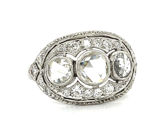 .75ct (Three Rose-cut Diamond) Platinum Three Stone Ring