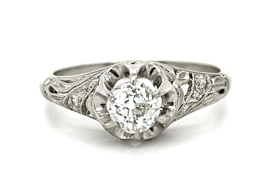 Art Deco .55ct (G-H SI) Old Mine Diamond Platinum Ring (Vintage 1930s)