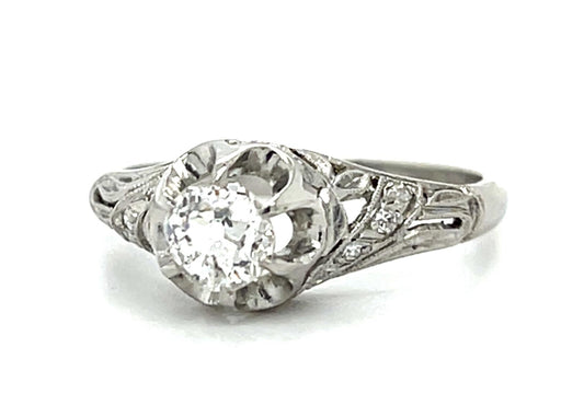 Art Deco .55ct (G-H SI) Old Mine Diamond Platinum Ring (Vintage 1930s)