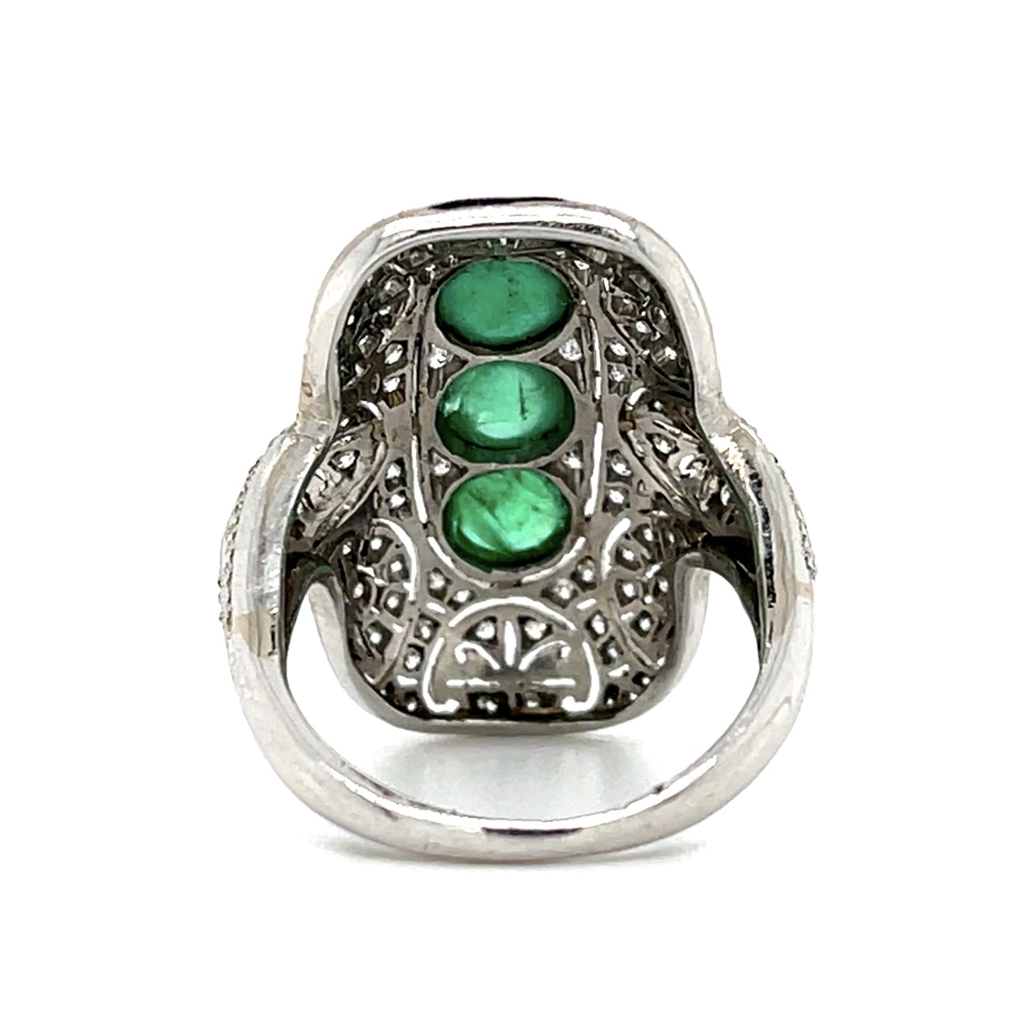 3.01ct Cabochon Emerald Platinum Handmade Ring .50ct Diamond