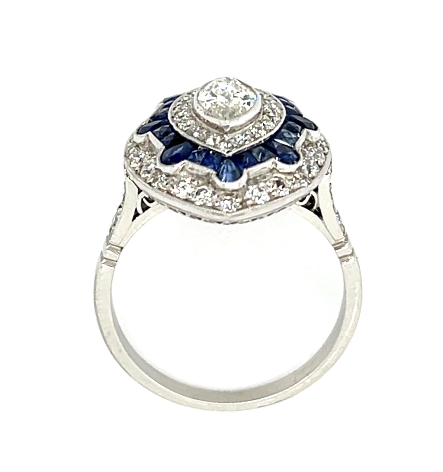 .50ct Marquise Diamond 2.60ct French-cut Sapphire Platinum Handmade Ring