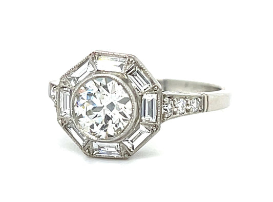 .87ct (H-I VS) Old European Diamond Platinum Handmade Ring