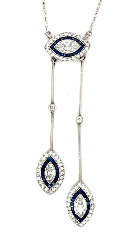 1.16ct (H-I VS-SI Three Marquise Diamonds) Platinum Handmade Pendant