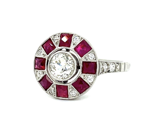 .59ct (I-J VS) Old Mine Diamond 2.05ct French-cut Ruby Platinum Handmade Ring