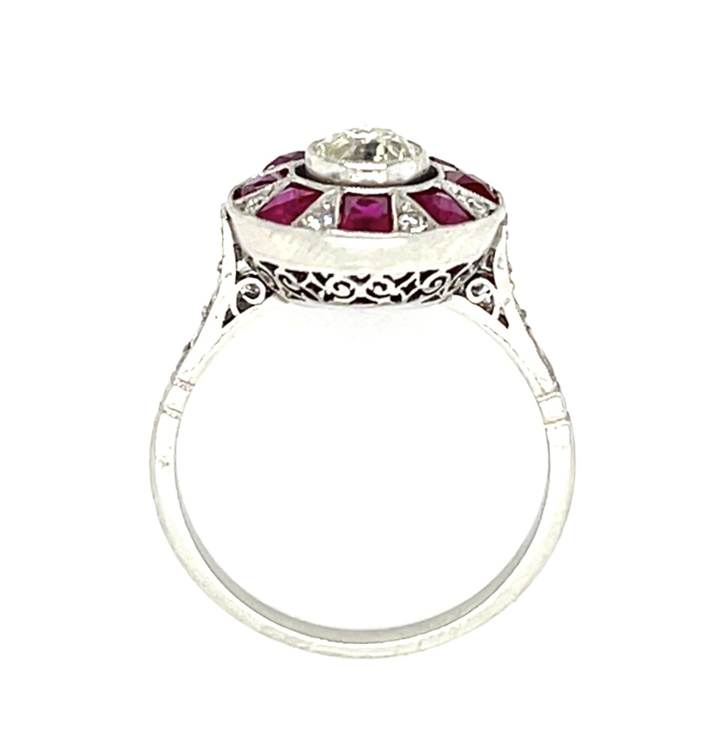.59ct (I-J VS) Old Mine Diamond 2.05ct French-cut Ruby Platinum Handmade Ring