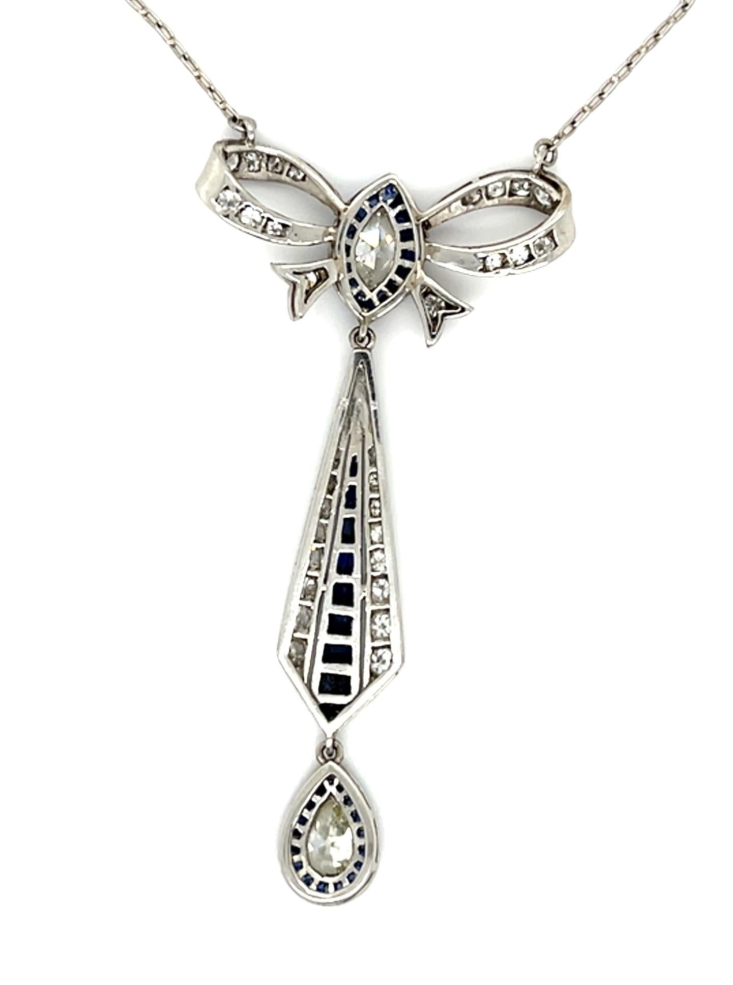 .92ct (Pear and Marquise Center Diamond) 2.80ct Sapphire PT Handmade Pendant