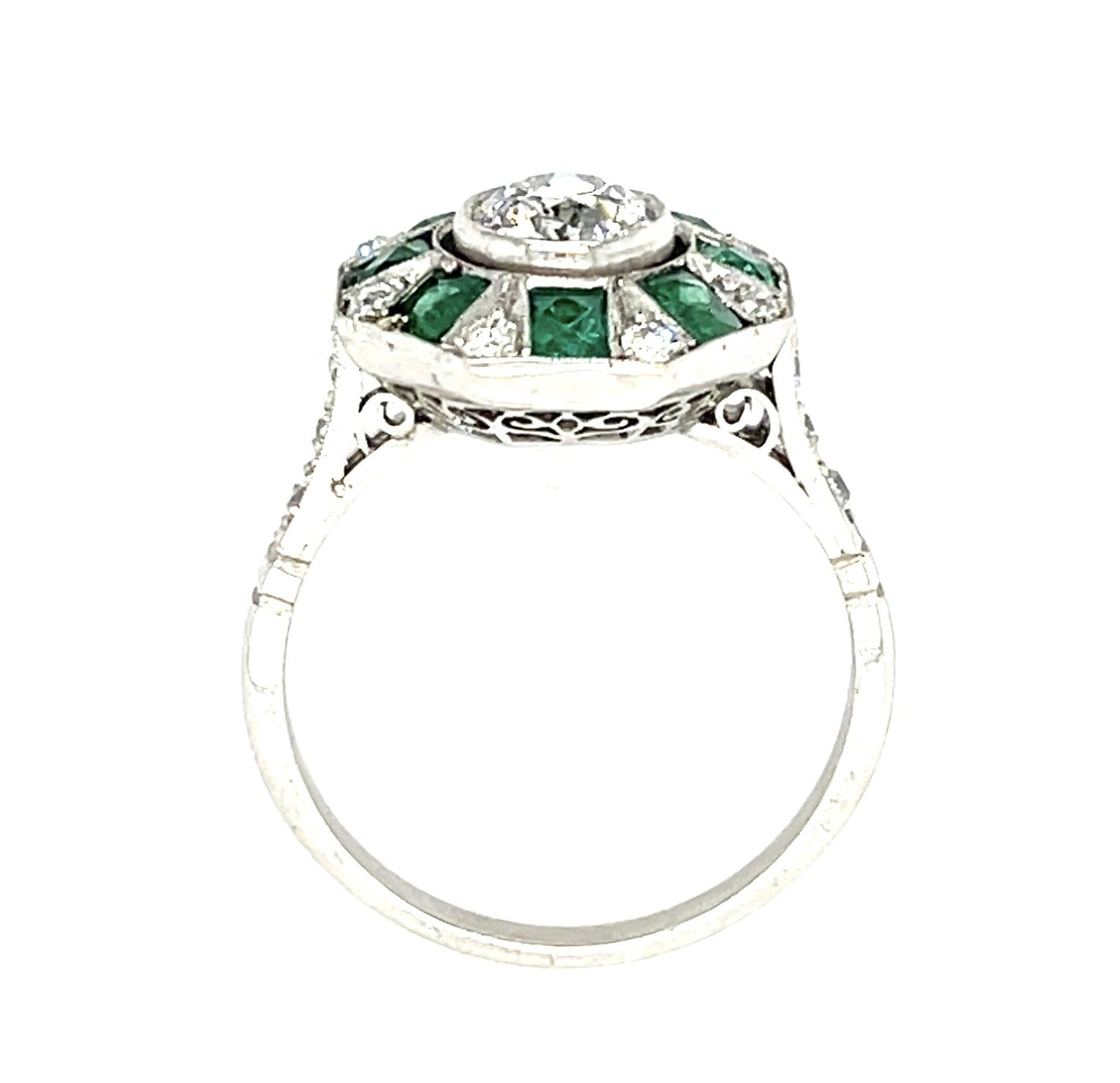 .81ct Old Euro Diamond 1.95ct Emerald Platinum Handmade Ring