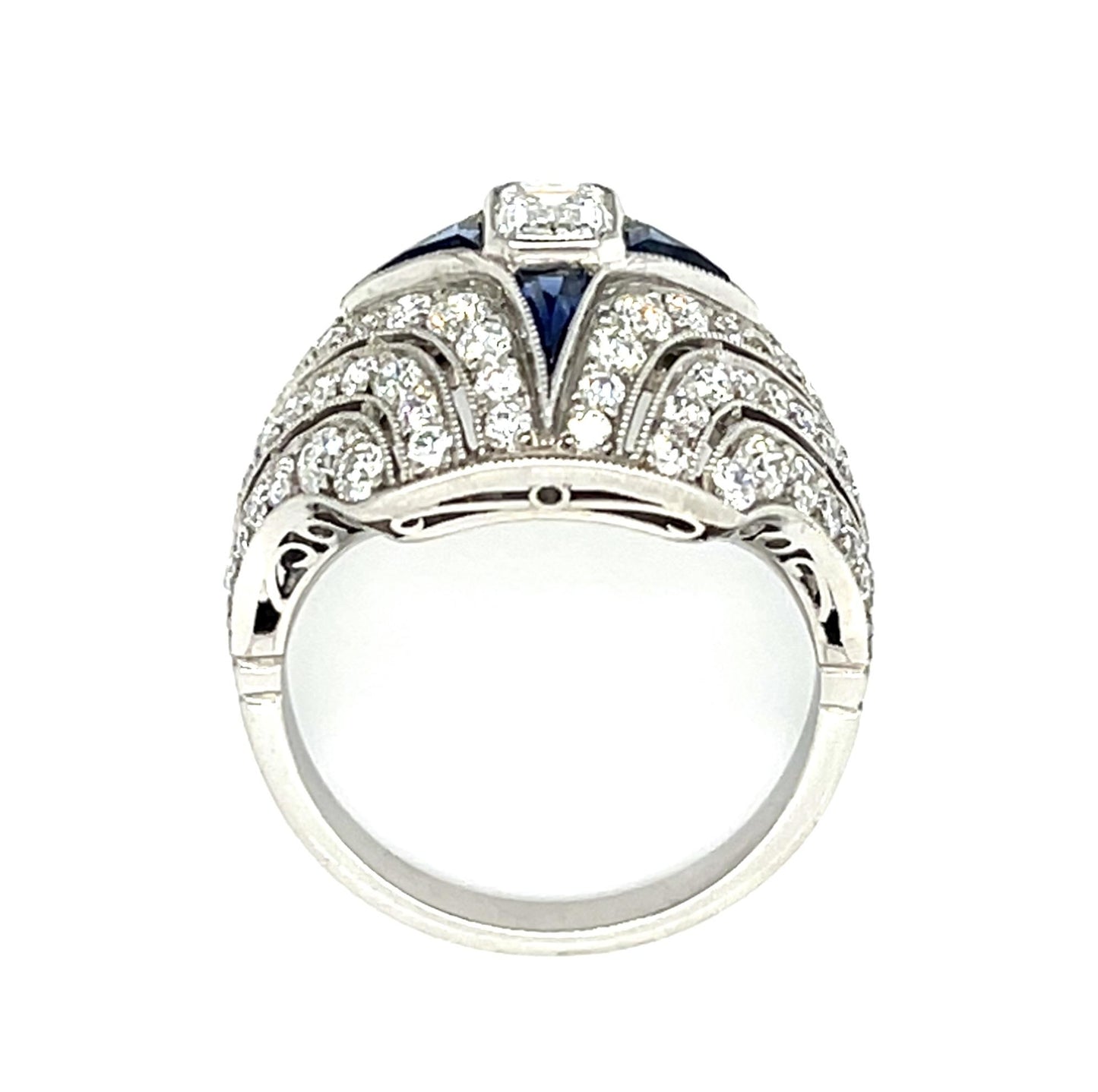 .50ct (G VS1) Emerald-cut Diamond .20ct French-cut Sapphire PT Handmade Ring
