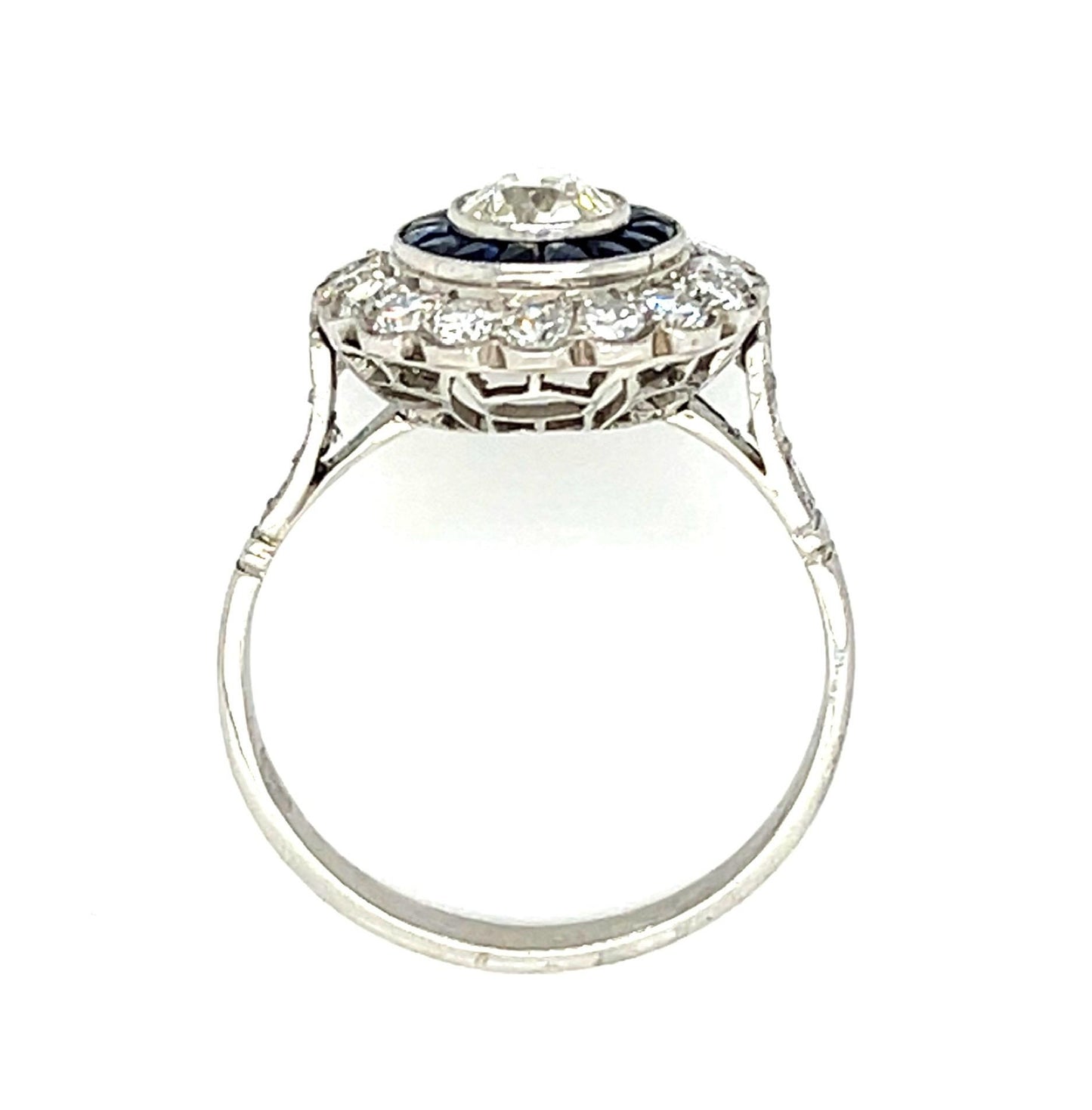 .48ct Old European Diamond Platinum Handmade Ring .55ct Sapphire .60ct SD