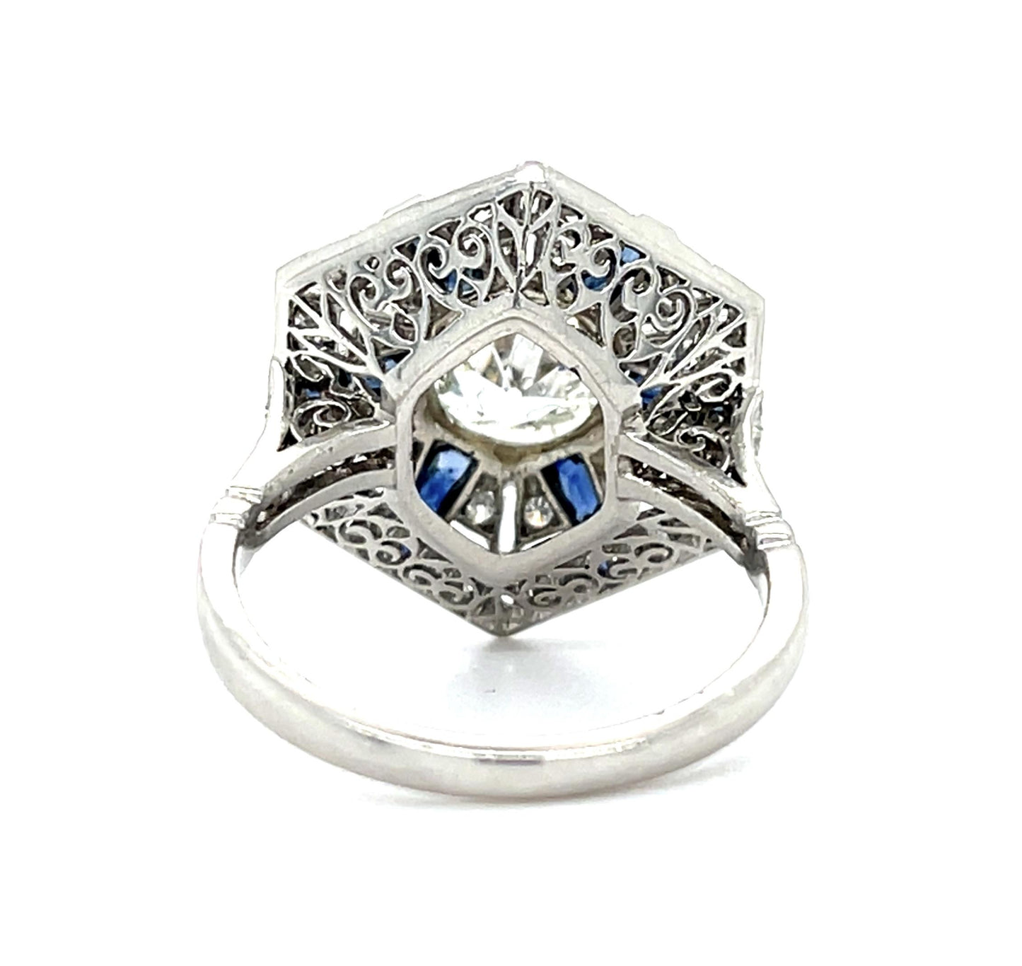 .75ct (I VS2) Euro Diamond 1.01ct French-cut Sapphire Platinum Handmade Ring